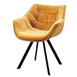 Invicta Interior Design Stuhl The Dutch Comfort senfgelb Samt Retro Stil mit Armlehnen Esszimmerstuhl Armlehnenstuhl
