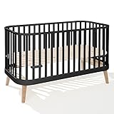 ATB MEBLE Gitterbett 140x70 cm - 2in1 Babybett Kinderbett - Principal Beistellbett Baby aus Holz - Bett Baby Mitwachsend - Kinderbett umbaubar - Jugendbett - Schwarz