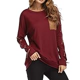 Lazzboy Oversize Oberteil Tunika Top Frauen O-Ansatz Lange Taschen Bluse Mit Haupt Sweatshirt Damen Reißverschluss Pullover Sweatshirt Rundhals Langarmshirt (Wein,XL)