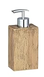 WENKO Seifenspender Marla - Flüssigseifen-Spender in eleganter Holz-Optik Fassungsvermögen: 0.25 l, Polyresin, 7 x 16.5 x 5 cm, Braun