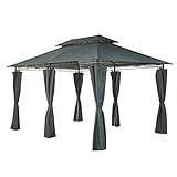 Mondeer Gartenpavillon 3x4m, Premium Pavillon Seitenwänden mit Reißverschlüssen, Metallrahmen Stabil 180g/m² Dachplane Wasserdicht, Luxus Modern Stil, Grau