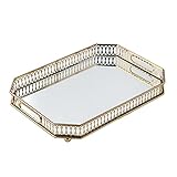 Tablett für Frühstück Portion Tray Spiegel Glasplatte Goldene Eisen Aufbewahrungsablage Home Wohnzimmer Dekoration Obstteller Tablett Serviertablett (Size : Large)