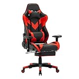 WOLTU® Racing Stuhl BS20rt Gaming Stuhl Bürostuhl Schreibtischstuhl Sportsitz mit Kopfstütze und Lendenkissen, Armlehne verstellbar, mit Fußstütze, Kunstleder, höhenverstellbar, Rot