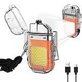 USB Rechargeable Dual Arc Electric Lighter, Cool Plasma Lighters with Waterproof Transparent Shell, 3 Modes Flashlight and Detachable Pocket Clip, for Camping Survival ( Color : Orange )