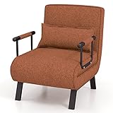 COSTWAY 4 in 1 Schlafsessel Klappbar, Schlafsofa mit 5 stufig Verstellbarer Rückenlehne & abnehmbarem Kissen & gepolstertem Sitz, Sofabett mit Metallrahmen bis 150 kg belastbar (Kaffee)