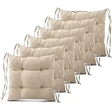 postergaleria 6er-Set Stuhlkissen 40x40 cm beige - Stuhlkissen mit Bändern, Steppkissen, Bodenkissen - Sitzkissen für Gartenstuhl, für Indoor und Outdoor, Outdoor Stuhlauflage als Stuhl Kissen