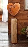 Dekosäule Rostherz aus Holz, 72 cm hoch, großes Metall-Herz in Rost Optik, Holzsäule