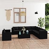 JUNZAI 11-TLG. Garten-Lounge-Set mit Kissen, Gartenmöbel, Balkonmöbel, Balkon Möbel, Loungemöbel Balkon, Möbelsets, Terrasenmöbelset, Poly Rattan Schwarz