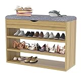 Lvhecforhm Schuhschrank Schuhregal Holzfarbenes, Schuhschrank mit Sitzkissen, Schuhregal Bank Stauraum, Sitzbank mit Sitzfläche und Speicherfunktion, Schuhregal 80*30*58cm Holz, für Flur und Eingang