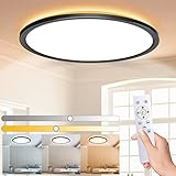 Wholede 24W 3000LM Led Deckenleuchte Flach, Deckenlampe Rund Dimmbar mit Fernbedienung, 3000-6500K Ultra Dünn Lampe für Küche Wohnzimmer Flur Schlafzimmer Badezimmer, Ø29.5cm (Schwarz-1 Stücke)