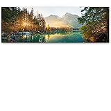 Eindrucksvolles XXL Panorama Alu-Dibond-Bild, 3mm stark, 150x50cm Wasserfall als Wandbild. Das Dekobild Hintersee Bayern Deutschland setzt Ihr Wohnzimmer, Esszimmer oder Schlafzimmer perfekt in Szene