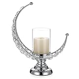 SUMNACON Mondform Kristall Teelicht aus Glas Metall Kerzenhalter Kerzenständer Kerzenleuchter für Home Office Hochzeit Weichnachten Abendessen Tischdekoration für Stumpenkerze Silber
