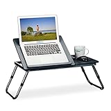 Relaxdays Laptoptisch fürs Bett, HBT 42x75x34,5 cm, Leseklappe & Ablage, klappbar, höhenverstellbar, Betttisch, schwarz