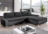 Furnix Ecksofa Tommaso mit Schlaffunktion und Bettkasten - Couch Sofa mit Kissen - L-Form Sofa, Stellfüße in Chromoptik - B297 x T210 x H85 cm, Liegefläche 255 x 150 cm - MA195-BE06 (Dunkelgrau/Grau)