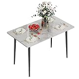 FATIVO Esszimmertisch Marmor Esstisch Küchentisch: Skandinavisch Esstisch 120×70×76CM mit Metall Tischbeine für Esszimmer Weiß