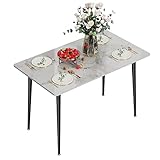 FATIVO Esszimmertisch Marmor Esstisch Küchentisch: Skandinavisch Esstisch 120×70×76CM mit Metall Tischbeine für Esszimmer Weiß