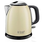 Russell Hobbs Wasserkocher klein [1,0l] Colours+ Edelstahl Creme (2400W, Schnellkochfunktion, herausnehmbarer Kalkfilter, außenliegende Wasserstandsanzeige,kleiner Reisewasserkocher)Teekocher 24994-70