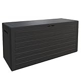 Casaria XXL Auflagenbox 300 L Holz-Optik Wasserabweisend Deckel Abschliessbar Garten Gartentruhe Gartenbox Anthrazit