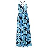 Damen Sommerkleid Floral Spaghetti Trägerkleid Beach Dress Damenkleid Bohemian Floral Kordelzug Langes Kleid Wadenlange Kleider Chiffonkleid Tunikakleid Rockabilly Kleid Halbem Körper Rock