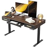 FEZIBO Schreibtisch Höhenverstellbar Elektrisch mit 2 Schubladen und Tastaturablage, 140 x 60 cm Stehtisch mit Memory-Steuerung, Stehpult Home Office, Antikollisionssystem, Dunkelbraun