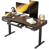 FEZIBO Schreibtisch Höhenverstellbar Elektrisch mit 2 Schubladen und Tastaturablage, 140 x 60 cm Stehtisch mit Memory-Steuerung, Stehpult Home Office, Antikollisionssystem, Dunkelbraun