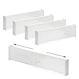 WEIKA Schubladentrenner, verstellbare Schubladenteiler Organizers, erweiterbarer Küchen Schubladen Trennsystem mit Schaumstoffenden für Küche, Kommode, Kleidung, Badezimmer und Büro, 4er-Pack (weiß)