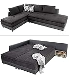 Federkern Ecksofa 307x223cm, Doppelbett Schlaffunktion, Kaltschaum-Topper, Bettkasten, L-Sofa, Schlafsofa, schwenkbare Ottomane RECHTS / Bezug Anthrazit (Microfaser) - Korpus Grau (Kunstleder) | 15106