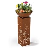 Hoberg LED Pflanzsäule Pusteblumen-Design in Rost-Optik | Abnehmbare Pflanzschale (Ø 34cm) In- und Outdoor geeignet | Integrierte Beleuchtung, 6h Timer, kabellos, witterungsbeständig [19 x 19 x 72 cm]