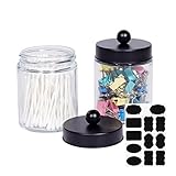 2-Pack Badezimmer Apotheker Speicher Gläser Eitelkeit Organizer, Glas Gläser Q-Spitze Halter Eitelkeit Kanister Glas mit Deckel, Badezimmer Aufbewahrungsbehälter für Qtips (Klarglas(2 Packung))