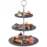 Qhecomce Tortenständer Schiefer Etagere 3 Etagen - Cupcake Ständer 3 stöckig Runder Servierturm Dessert Ständer für Hochzeit, Geburtstagsparty, Heimdekoration (Smooth Edge)