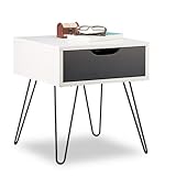 Relaxdays Nachttisch mit Schublade, modernes Design, eckiges Nachtschränkchen, HxBxT: 44 x 40 x 40 Zentimeter, grau, schwarz-weiß, Standard