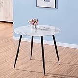 GOLDFAN Esstisch Glas Esszimmertisch Moderner Küchentisch Rund Glastisch Marmor Tisch für Wohnzimmer Büro Küche Schwarz 80cm