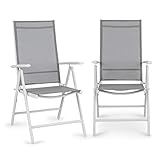 blumfeldt Almeria Garden Chair - Gartenstuhl, Klappstuhl, 2er-Set, 56,5 x 107 x 68cm, Rückenlehne mit 7 Positionen, luftdurchlässiges & wasserresistentes Textilgewebe, Aluminium, Taupe