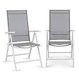 blumfeldt Almeria Garden Chair - Gartenstuhl, Klappstuhl, 2er-Set, 56,5 x 107 x 68cm, Rückenlehne mit 7 Positionen, luftdurchlässiges & wasserresistentes Textilgewebe, Aluminium, Taupe