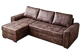 Avanti Trendstore - Ecksofa mit Schlaf- und Bettkastenfunktion in Kunstleder braun, ca. 243x85x155 cm