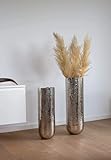 samui | Art Deko Vase Phoenix Silber - Moderne, handgefertigte Designer Bodenvase optimal für Pampasgras, aus Metall, Dekovase, Wohnzimmer (Large)