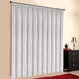 A-TEXTILE-24 Gardinen nach Maß Girona Maßanfertigung, Vorhang nach Maß, Vorhänge nach Maß, Fenster, Kräuselband, Universalband, Faltenband (Weiß, 150cm Höhe x 700cm Breite)