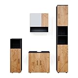 Vicco Badezimmermöbel Irma modern Badezimmerschrank Badschrank Waschtischunterschrank Spiegelschrank Hochschrank Midischrank Hängeschrank Tür Schublade (Anthrazit Eiche, Badmöbelset Irma 6)