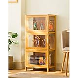 YangAera Vitrinenschrank Eckvitrine Standvitrine Glasvitrine Acryl Vitrine Einzeltür mit Großer Kapazität Sammlervitrine für Arbeitszimmer Küche Schrank mit DREI Regale 32x43x97cm (Holzfarbe)