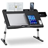 EVETTO Laptop-Betablett, verstellbar, PVC-Leder, Laptop-Ständer für Bett, tragbarer Stehtisch mit Aufbewahrungsschublade, Computertisch zum Arbeiten, Essen, Schreiben, Spielen, Zeichnen