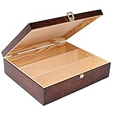 Creative Deco Braune Weinkiste Holzkiste | Wein-Box für 3 Flaschen mit Deckel und Verschluss | 35 x 30 x 10 cm | Perfekt für Decoupage, Lagerung, Dekoration oder als Geschenk | aus Kiefern-Holz