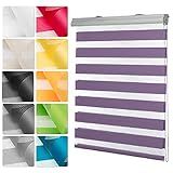 Doppelrollo Klemmfix 115 x 200 cm Sonnenschutz undSichtschutz Zebrarollo Seitenzugrollo mit Kette, für Büro, Badezimmer, Lila