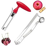 Kirschentkerner, Apfelentkerner, Fruchtkernentferner, Kernsamen Entferner, Edelstahlkernentferner Set, Werkzeug zum Entfernen von Fruchtkernen für Apfel, Longan, Litschi, Kirsche- 2 Stück