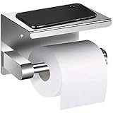 iRenXiao Toilettenpapierhalter aus 304 Edelstahl, Klopapierrollenhalter mit Ablage, Selbstklebend oder Schrauben Installation, für Küche und Badzimmer (Silber-)