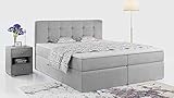 MKS MEBLE Boxspringbett - Doppelbett mit Multipocket-Matratze und Topper - Polsterbett mit Bettkasten - Stauraumbett - Centos 180x200 - H4 Hellgrau