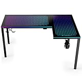 EUREKA ERGONOMIC Glas Gaming Tisch mit LED 152x102 cm RGB Gaming Eckschreibtisch L Form Großer PC Computertisch mit Musik Sync,APP Steuerung,Kopfhörerhaken, Getränkehalter