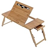 Ejoyous Laptoptisch Bambus, Betttablet Höhenverstellbar klappbarer Notebooktisch Betttisch Lapdesks mit Schublade für Lesen oder Frühstück und Zeichentisch fürs Bett