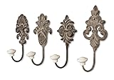 4tlg. Haken 4er Set Wandhaken antikbraun grau Kleiderhaken Haken Wandgarderobe Garderobenhaken Garderobe Metall Shabby Chic Landhaus Vintage Nostalgie Antik Ornamente Barock