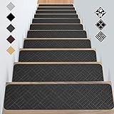 GOYLSER Stufenmatten Treppenstufen Matten Treppenteppich Selbstklebend Treppenmatten Anti-Rutsch Stufenteppich Rechteckig Rutschschutz Teppich für Kinder Haustiere Grau (76x20cm 15 Stück)