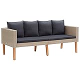 JUNZAI 2-Sitzer-Gartensofa mit Auflagen, Outdoor Sofa, Gartenbank, Gartenlounge Outdoor, Balkon Sofa, Liegesofa, Outdoorsofa, Poly Rattan Beige